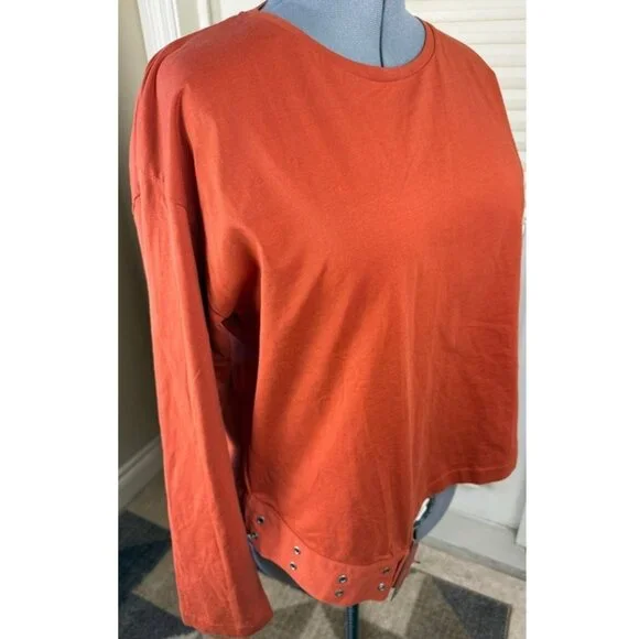 Zara Belted Crop Top L Burnt Orange Buckle Hem Long Sleeve Statement NWOT - Picture 4 of 11